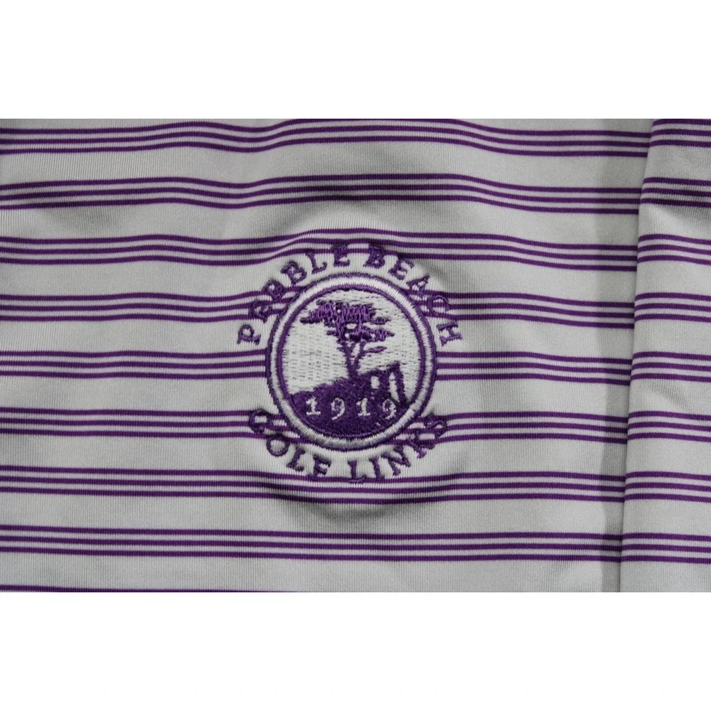 Adidas Golf Polo Shirt Peeble Beach‎ Logo Stripe Purple White Large